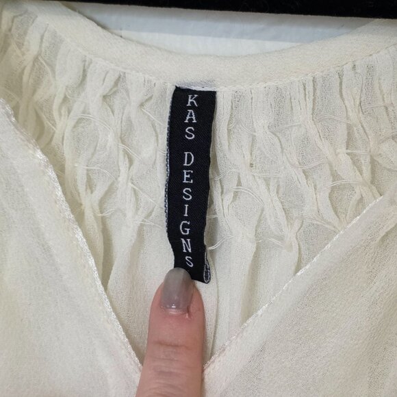 Kas Designs Womens Boho Sheer Peasant Top Small White Balloon Sheer Hippie Fest - Picture 3 of 8